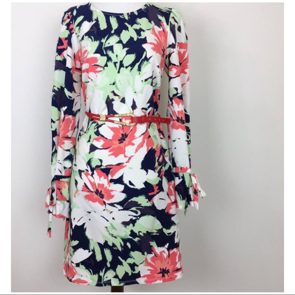 Nine West Long Sleeve Puff Printed T-Shirt Dress